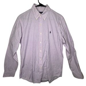 Ralph Lauren Stretch Pink/Blue Plaid Button Down Dress Up Shirts Men Size M
